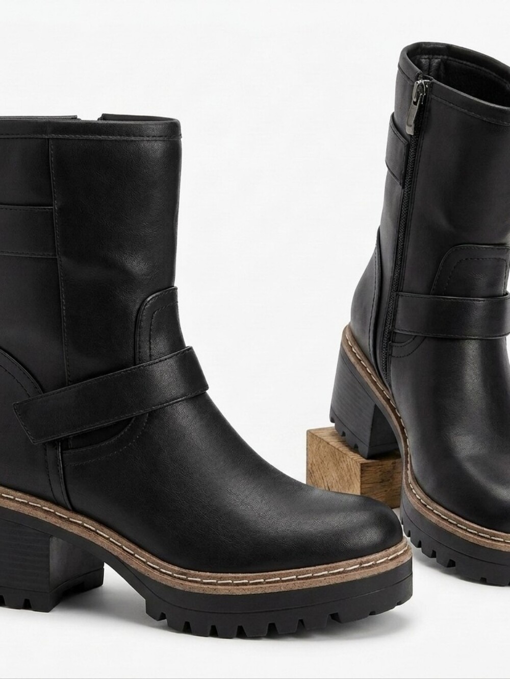 Esprit Black Moto Boots with Tan Accents